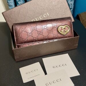 Gucci Shima Bi-Fold Wallet Lovely Heart Patent Leather